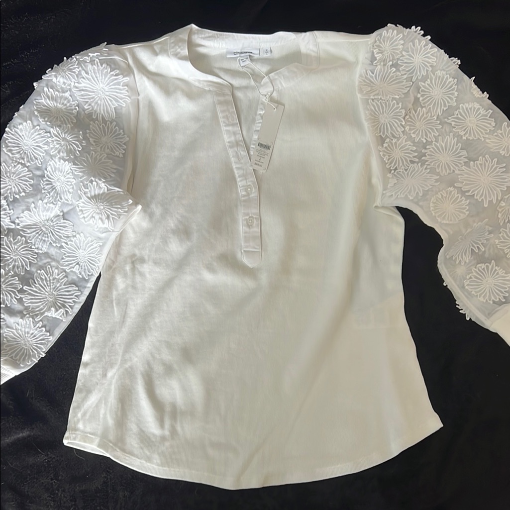 White Embroidered Sleeve Top
